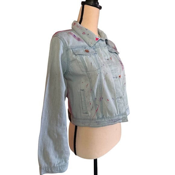 Hand painted  Good vibes acid fashion doll appliqué girls denim jacket 12-14 XL - Picture 9 of 14